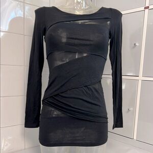 Mummy Wrap Mesh Draped Bandage Skinny Tunic XS